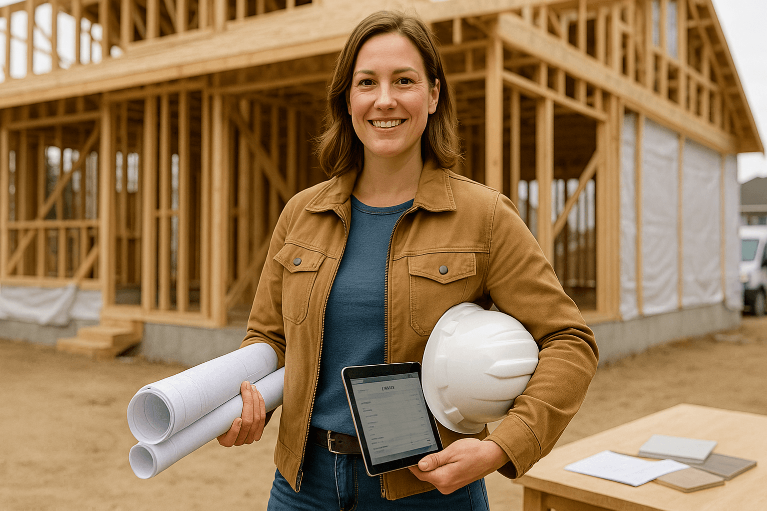 Custom home construction in Canada with framed structure and progress draw inspection.