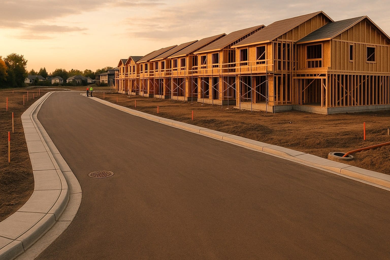 Serviced subdivision in Canada prepared for townhome construction.