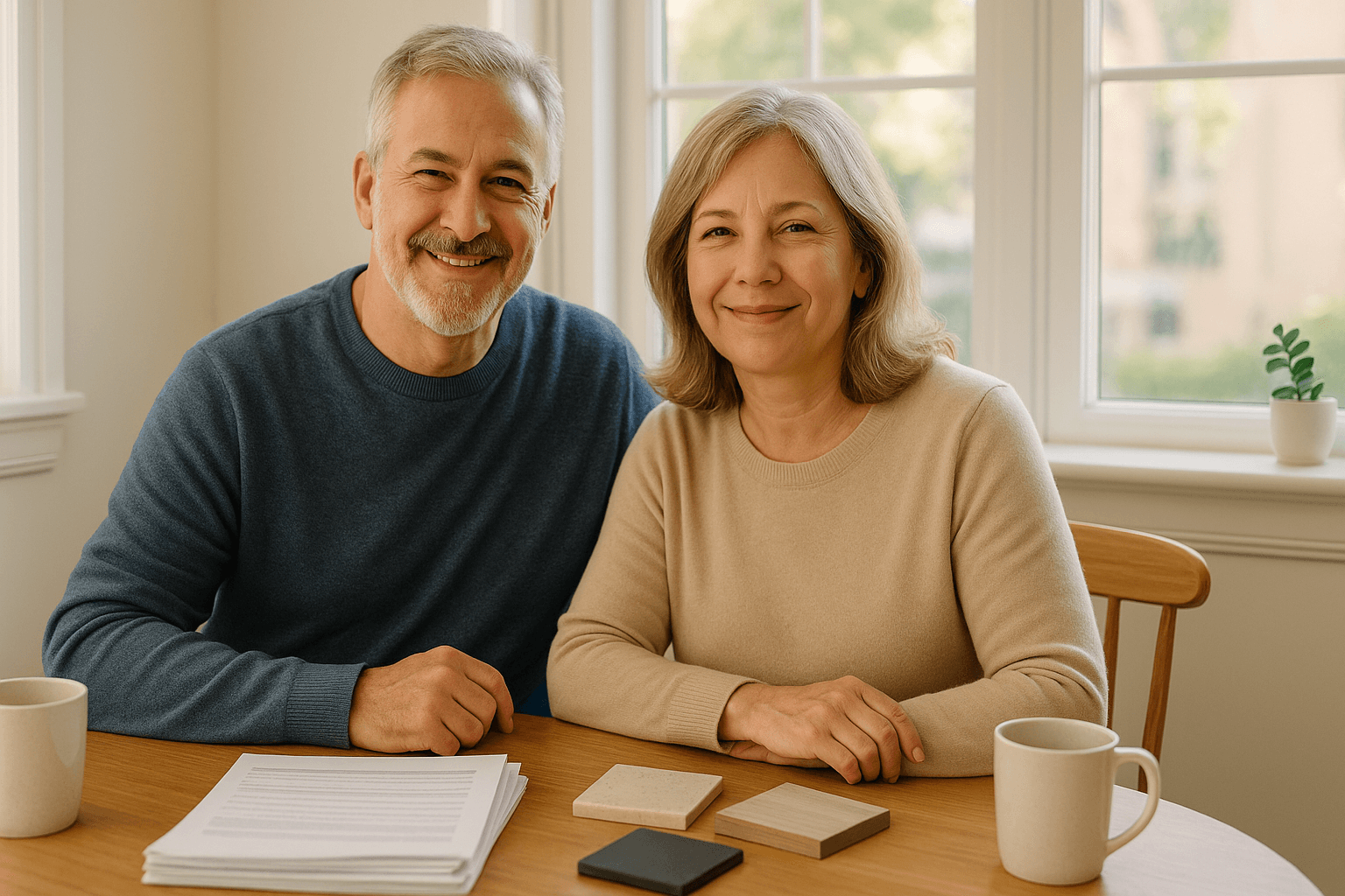 Retired couple in Canada reviewing options for a reverse mortgage and renovation.